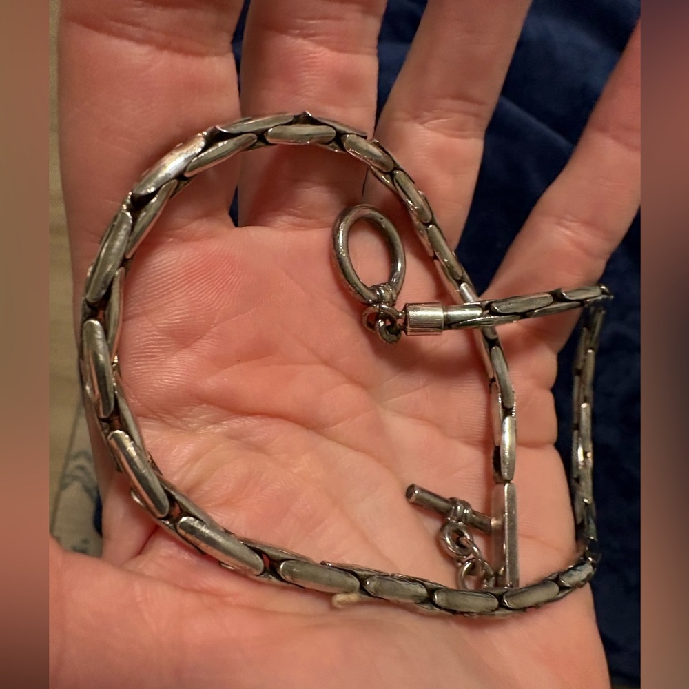 Vintage solid Sterling silver thick snake linked chain with toggle clasp